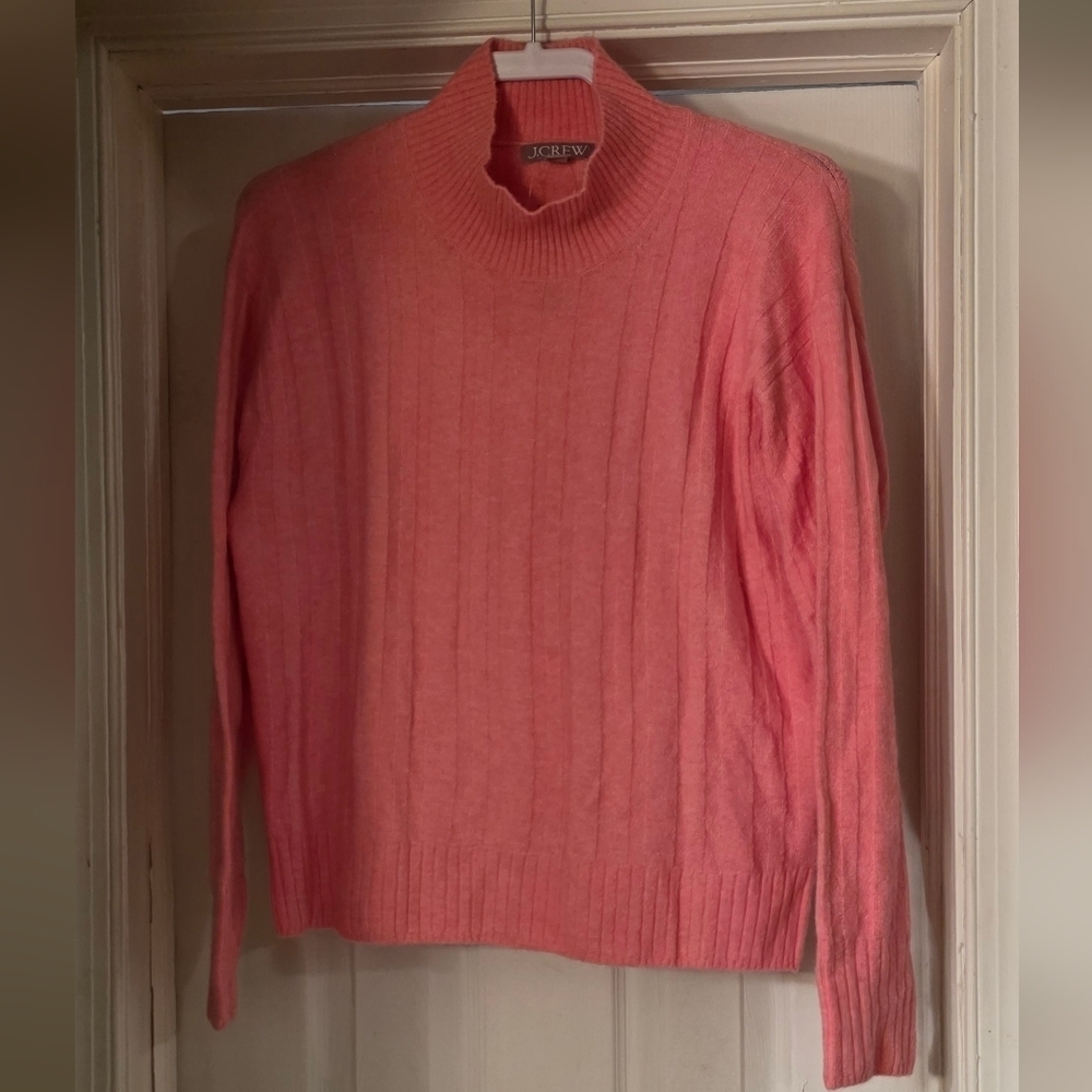 J. Crew Ribbed Mockneck Sweater in Supersoft Yarn Coral Color